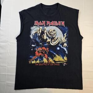 VTG Iron Maiden Shirt Mens Large Number Of The Beast Sleeveless Metal Band Tee